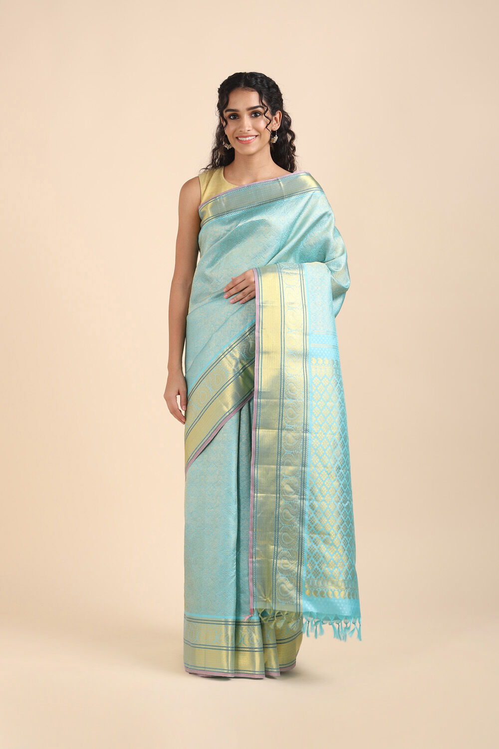 Light Blue Pure Silk Kanjivaram Saree image number null