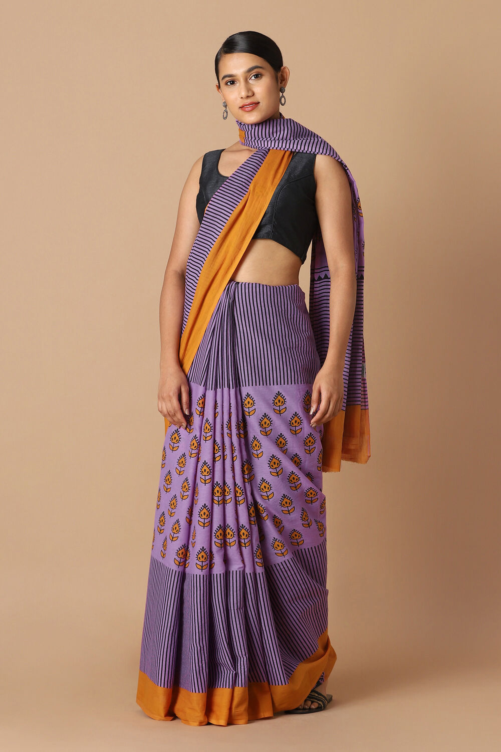 Light Pure Violet Cotton Printed Saree image number null