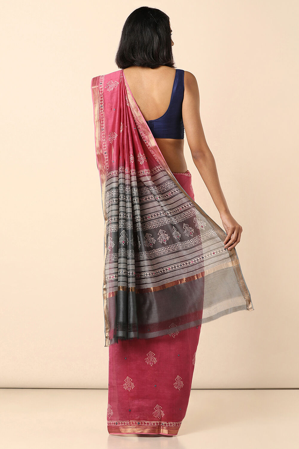 Pink Pure Silk Cotton Embroidered Saree image number null