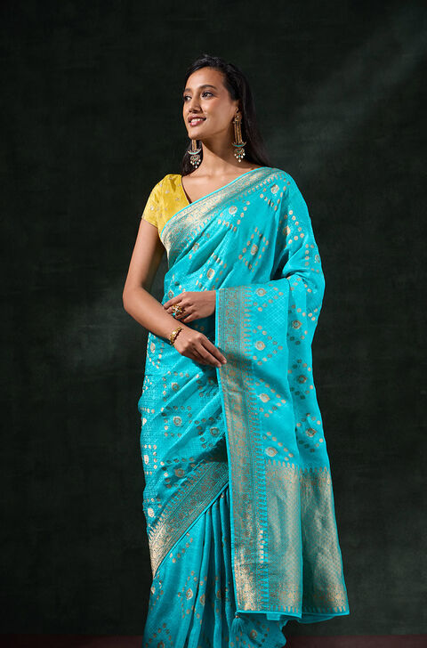Blue Viscose Woven Saree