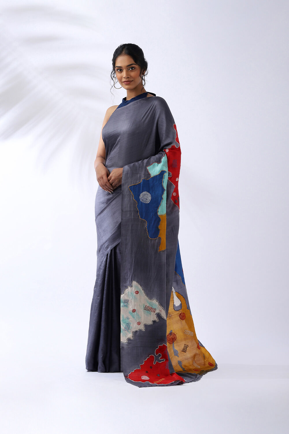 Grey Pure Silk Batik Saree image number null