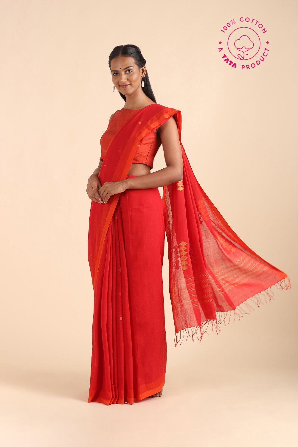 Red Pure Cotton Jamdani Saree image number null