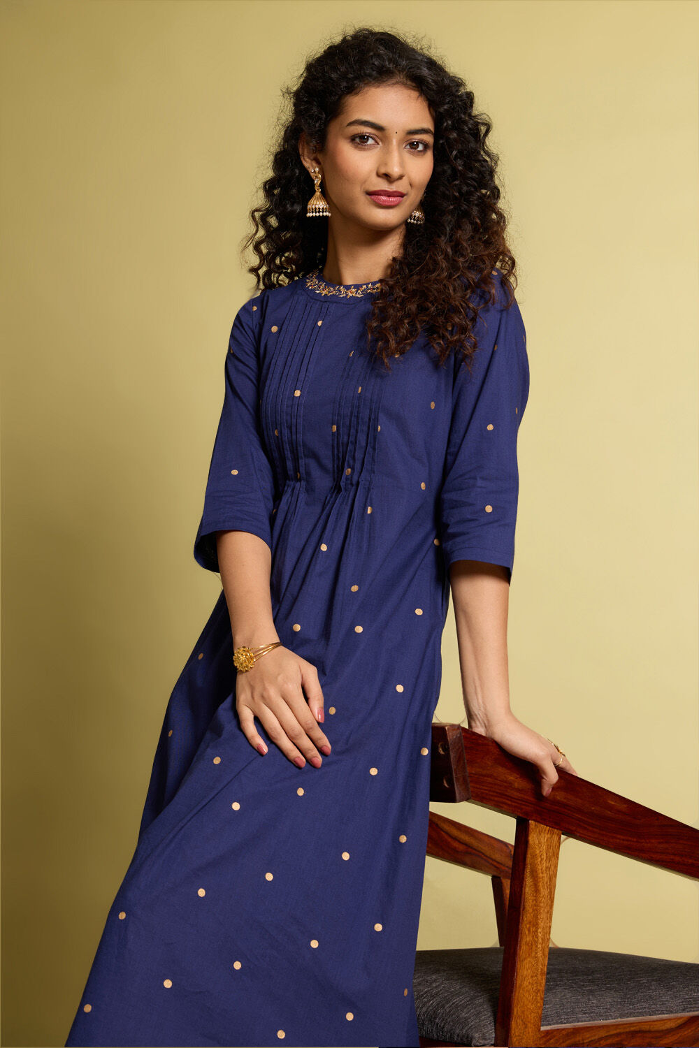 Dark Blue Embroidered Pure Cotton Kurta image number null