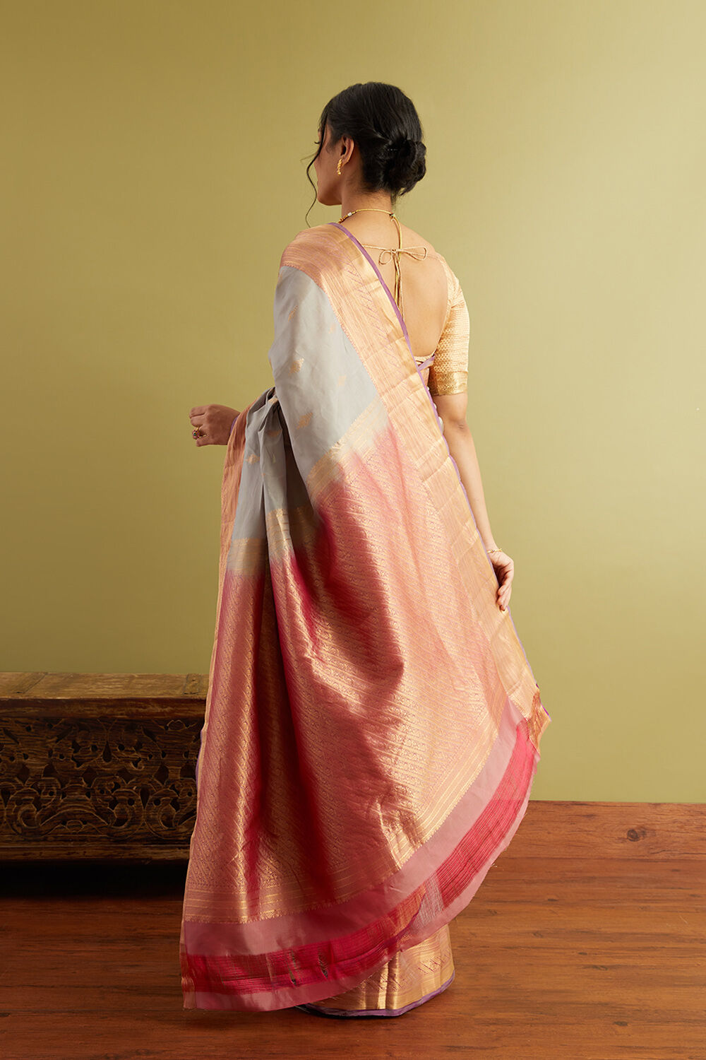 Grey Woven Silk Viscose Saree image number null