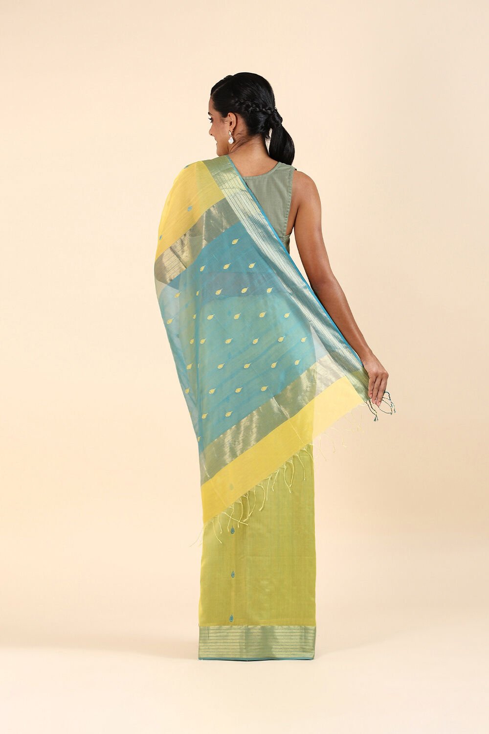 Yellow Pure Silk Cotton Maheswari Saree image number null