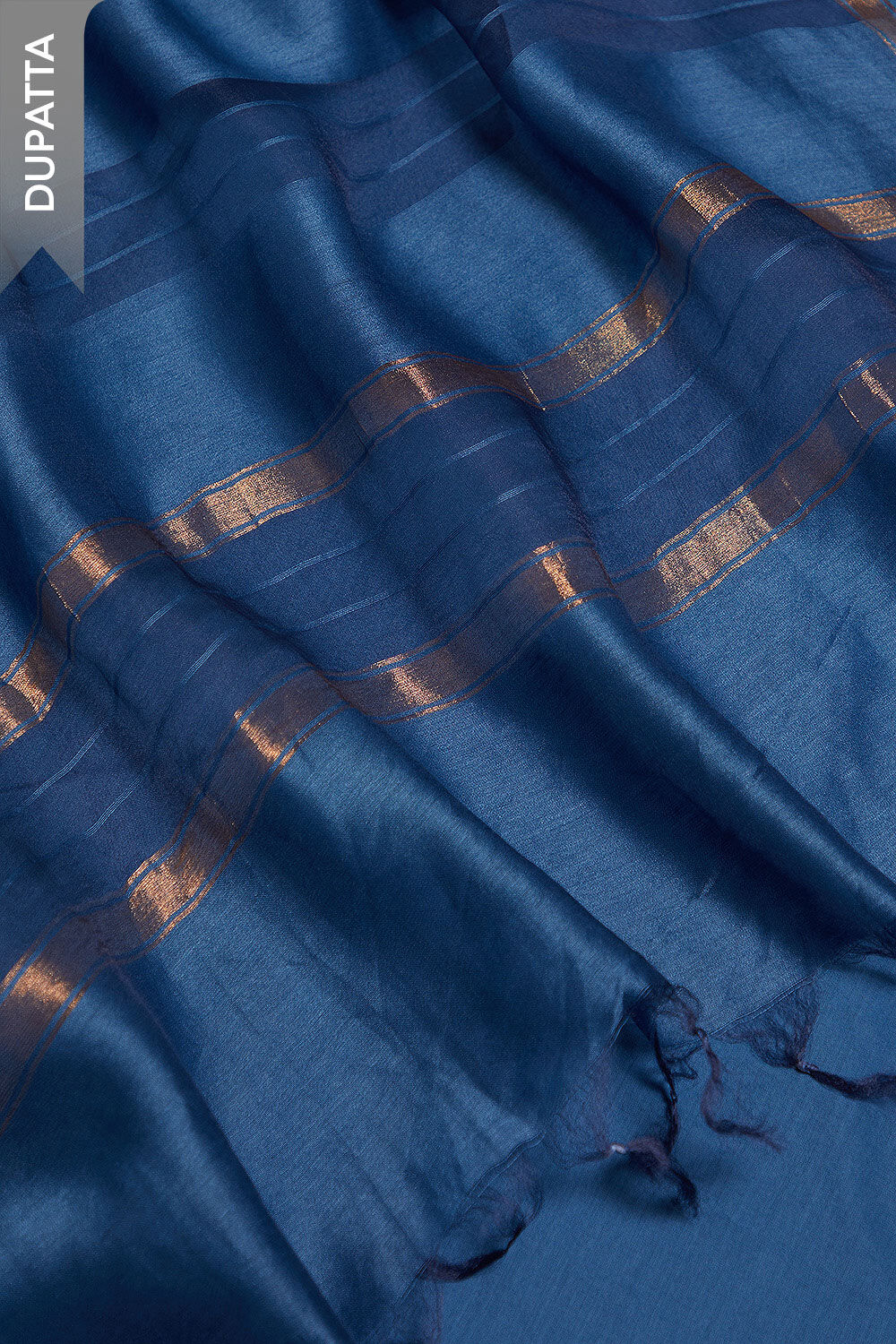 Blue Block Printed Pure Tussar Silk Unstitched Suit Set image number null