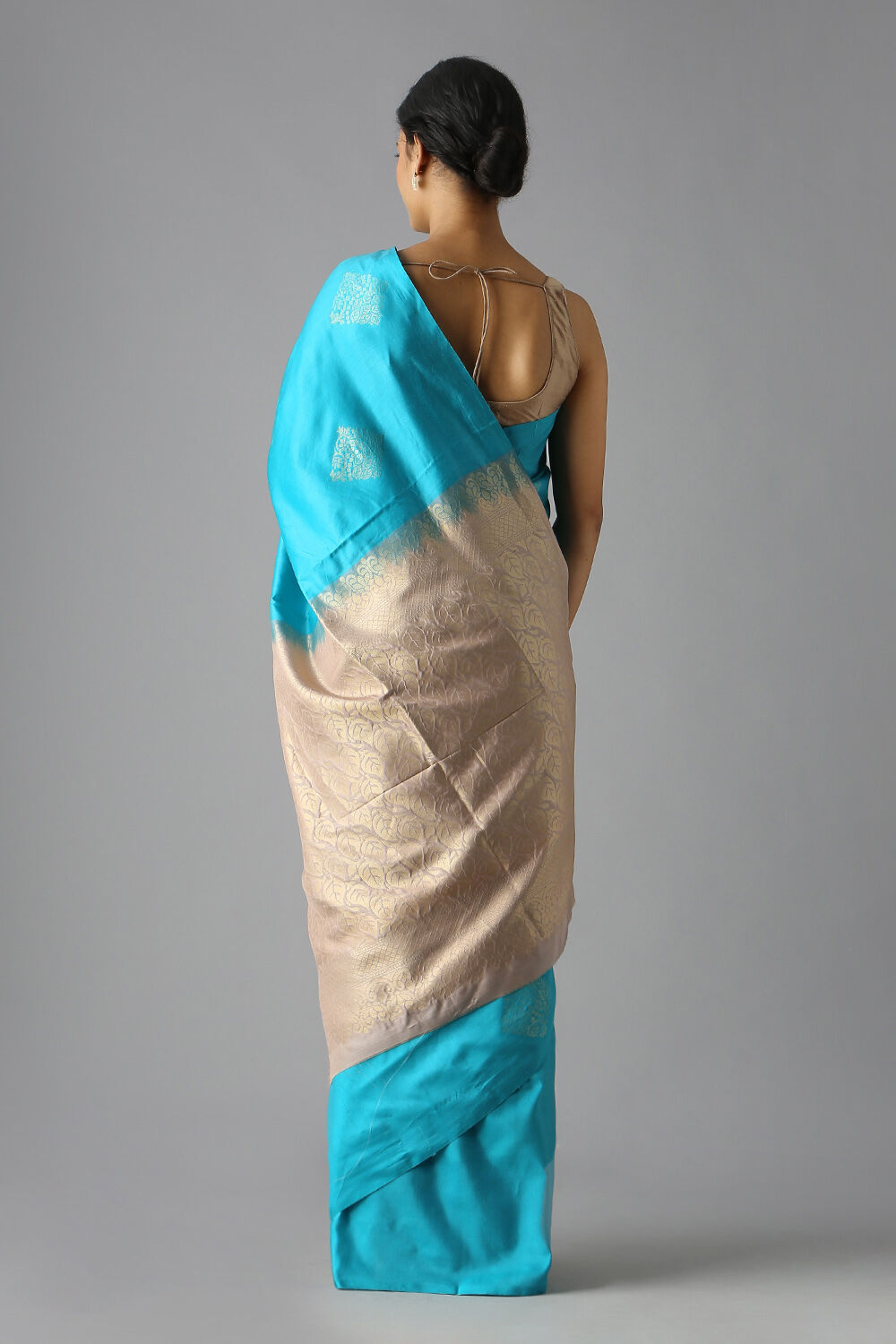 Light Blue Pure Silk Tencel South Saree image number null