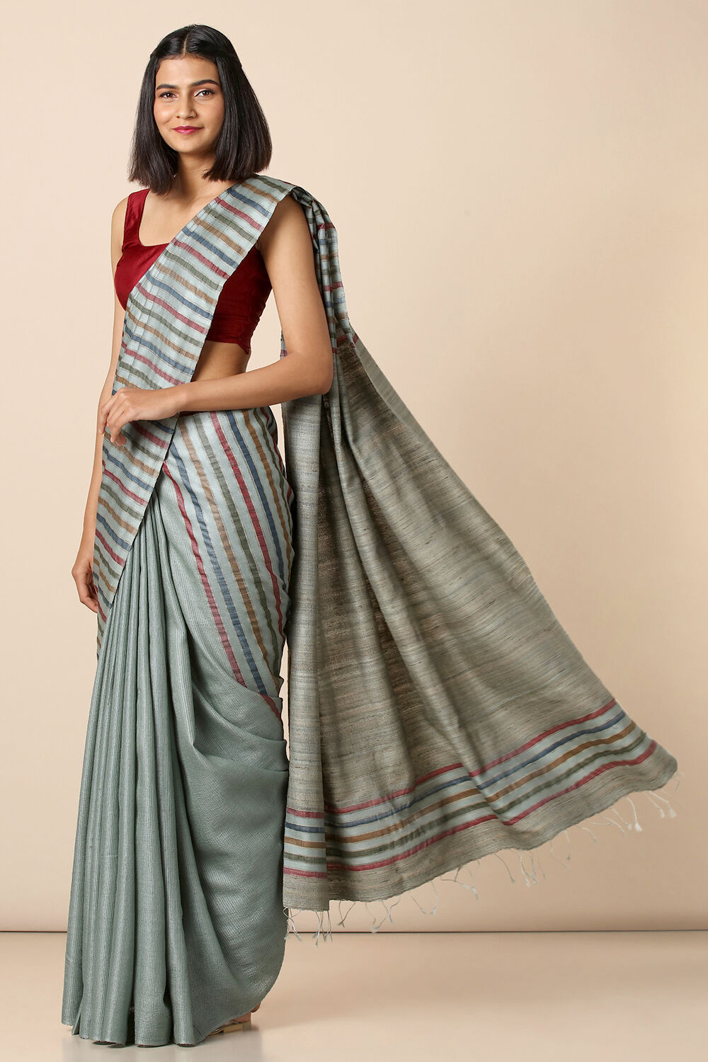 Light Green Pure Tussar Silk Woven Saree image number null