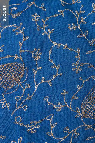 Blue Pure Silk Cotton Embroidered Saree thumbnail image number null