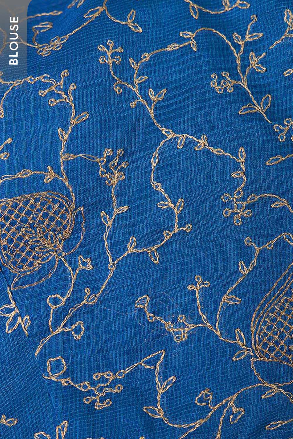 Blue Pure Silk Cotton Embroidered Saree image number null
