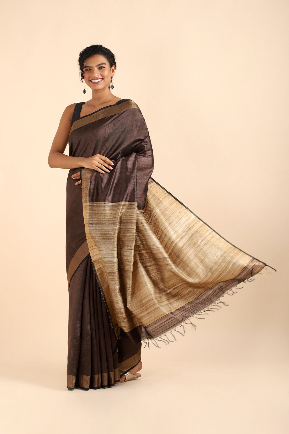 Brown Pure Tussar Silk Bhagalpuri Saree image number null