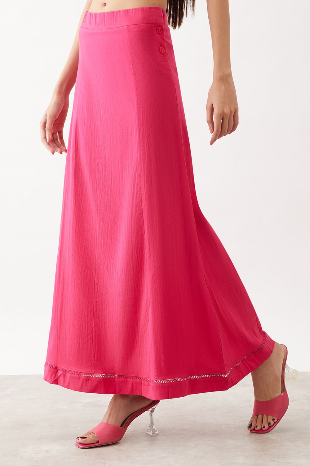 Pink Woven Cotton Lycra Skirt image number null