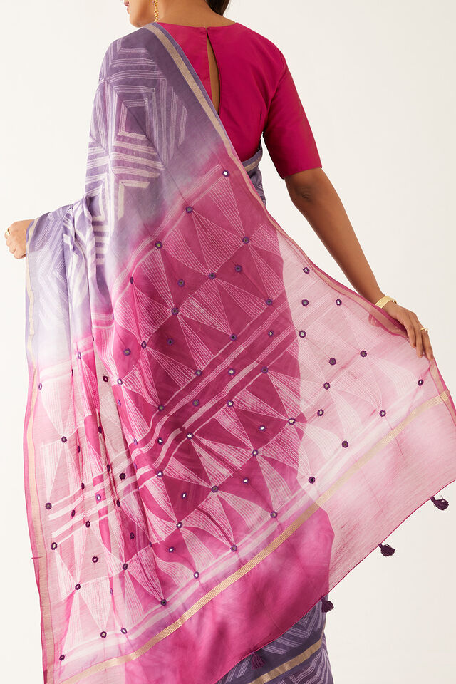 Purple Pure Silk Cotton Shibori Saree