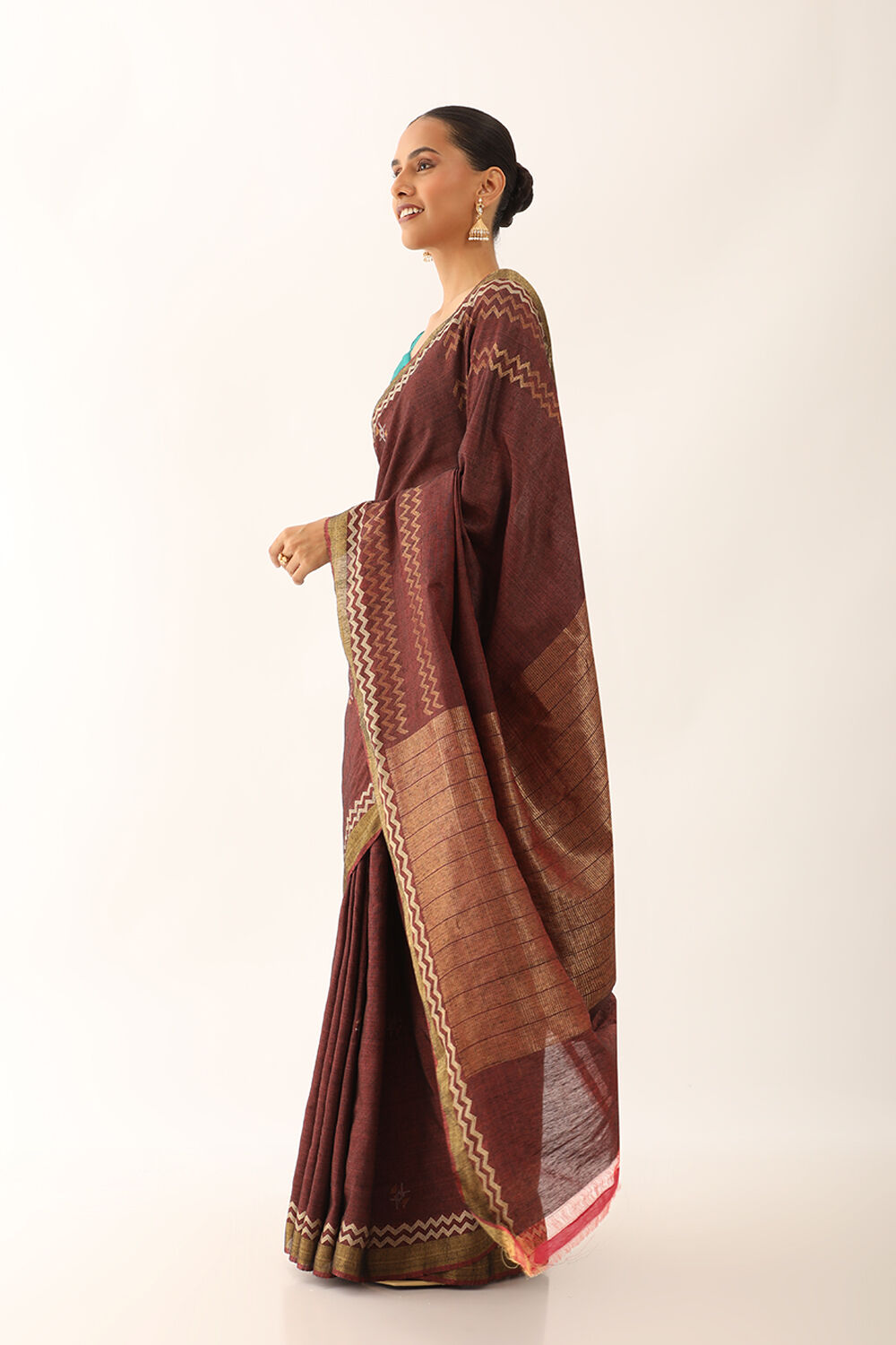 Dark Red Chattisgarh Pure Tussar Silk Woven Saree image number null