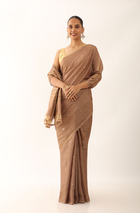 Brown Chattisgarh Pure Silk Tissue Woven Saree