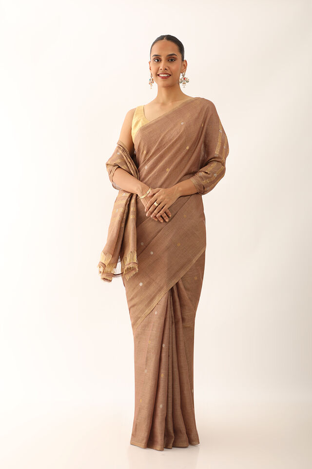 Brown Chattisgarh Pure Silk Tissue Woven Saree