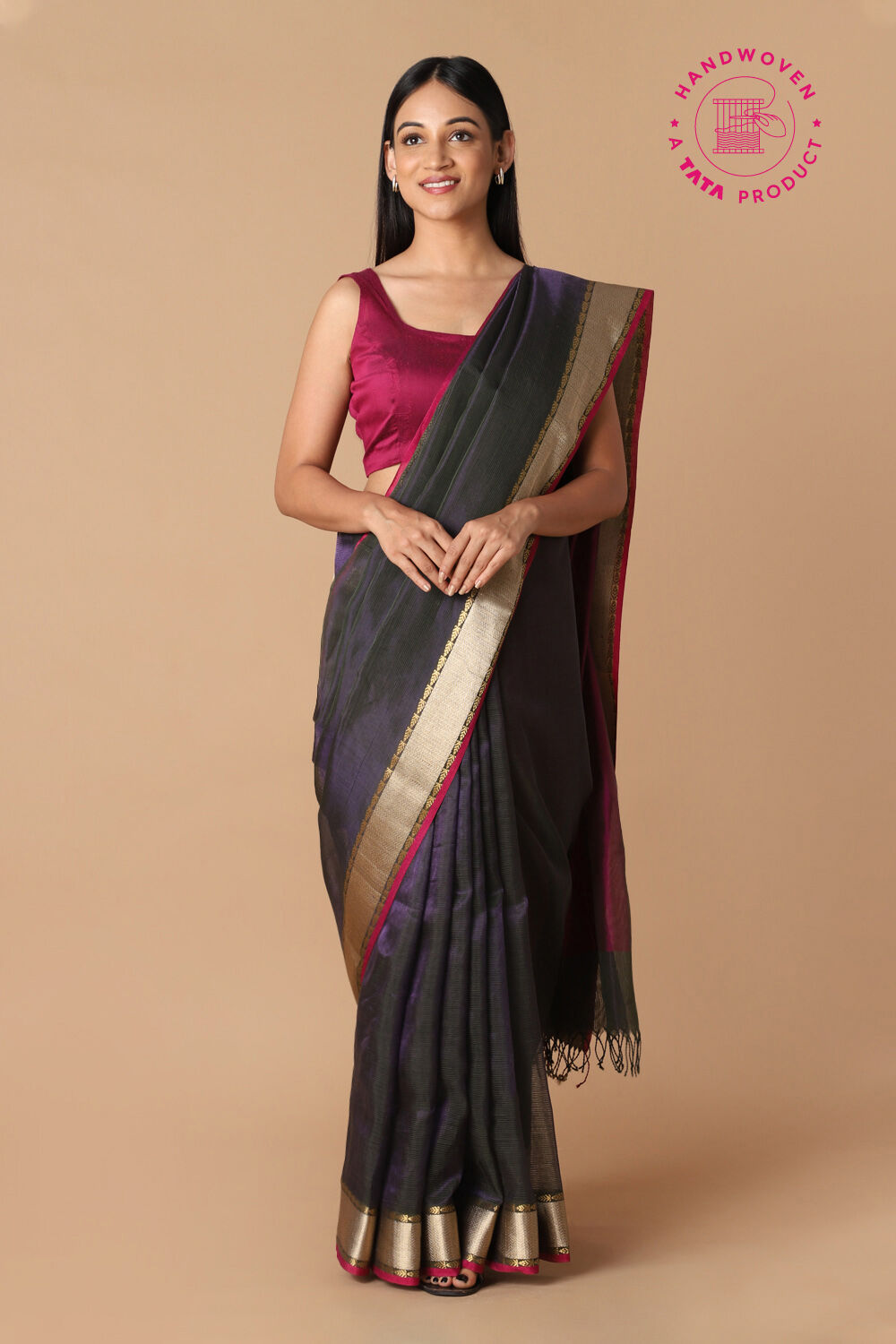 Purple Pure Cotton Tissue Maheswari Saree image number null