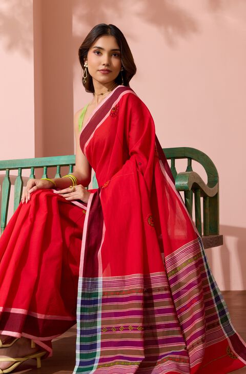 Red Karnataka Pure Cotton Lambani Saree