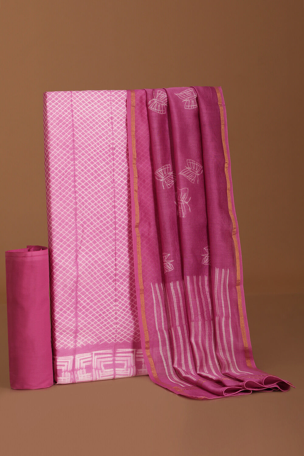 Pink Pure Silk Cotton Tie and Dye Shibori Unstitched Suit Set image number null