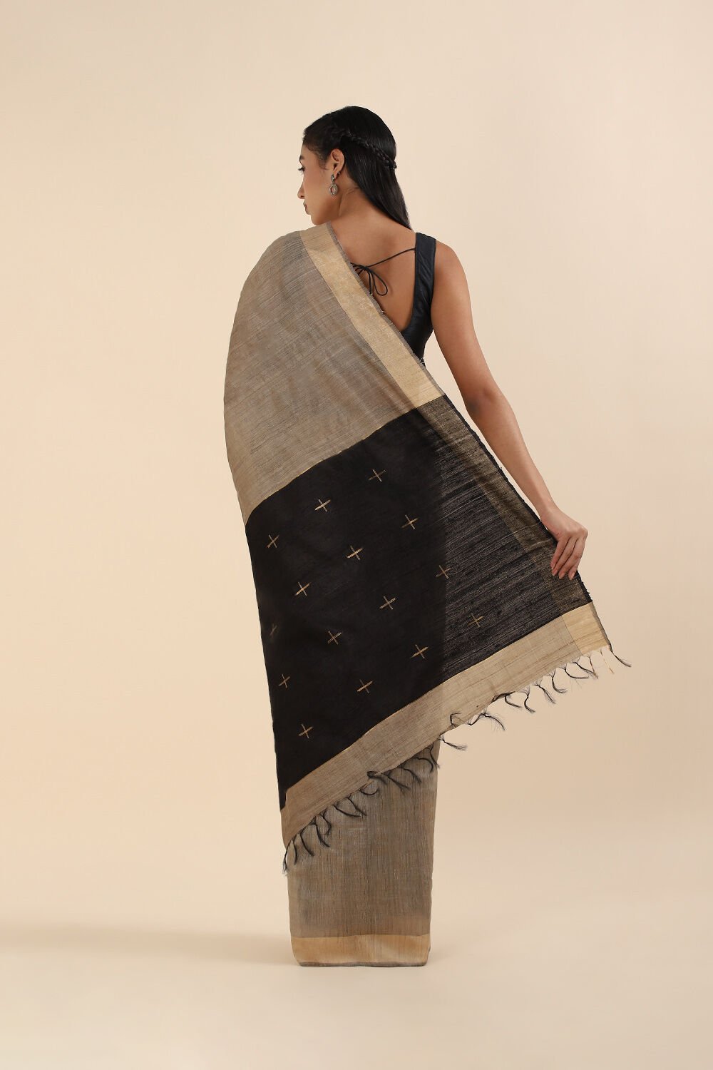 Beige Pure Tussar Silk Bhagalpuri Saree image number null