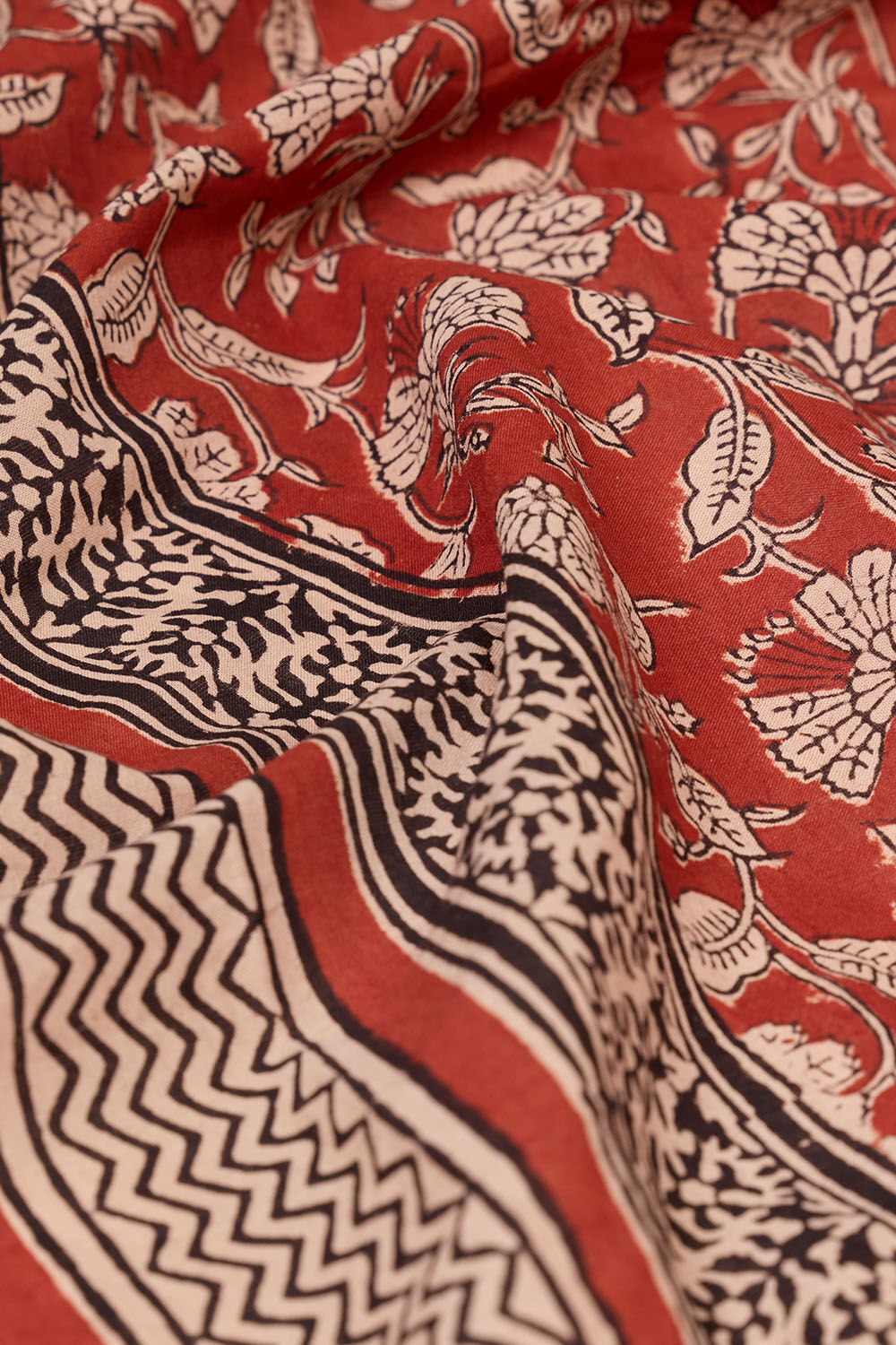 Dark Red Rajasthan Block Printed Pure Cotton Saree image number null
