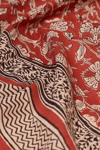 Dark Red Rajasthan Block Printed Pure Cotton Saree thumbnail image number null