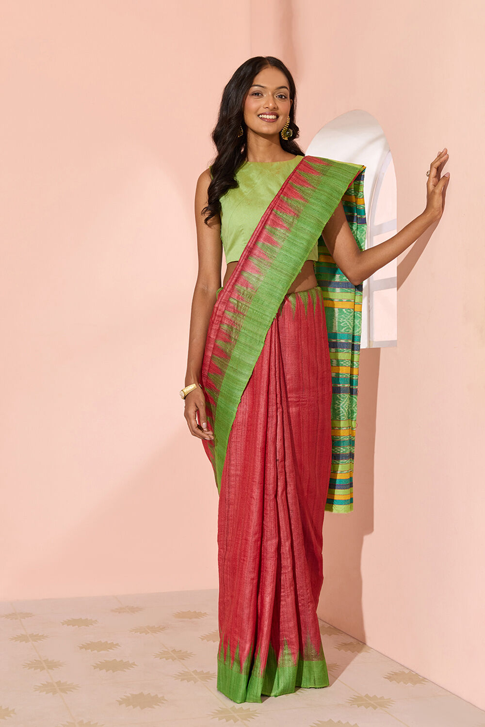 Red Ikat Pure Tussar Silk Gopalpur Saree image number null