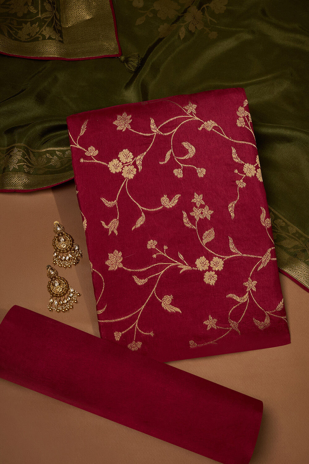 Dark Pink Pure Viscose Woven Unstitched Suit Set image number null