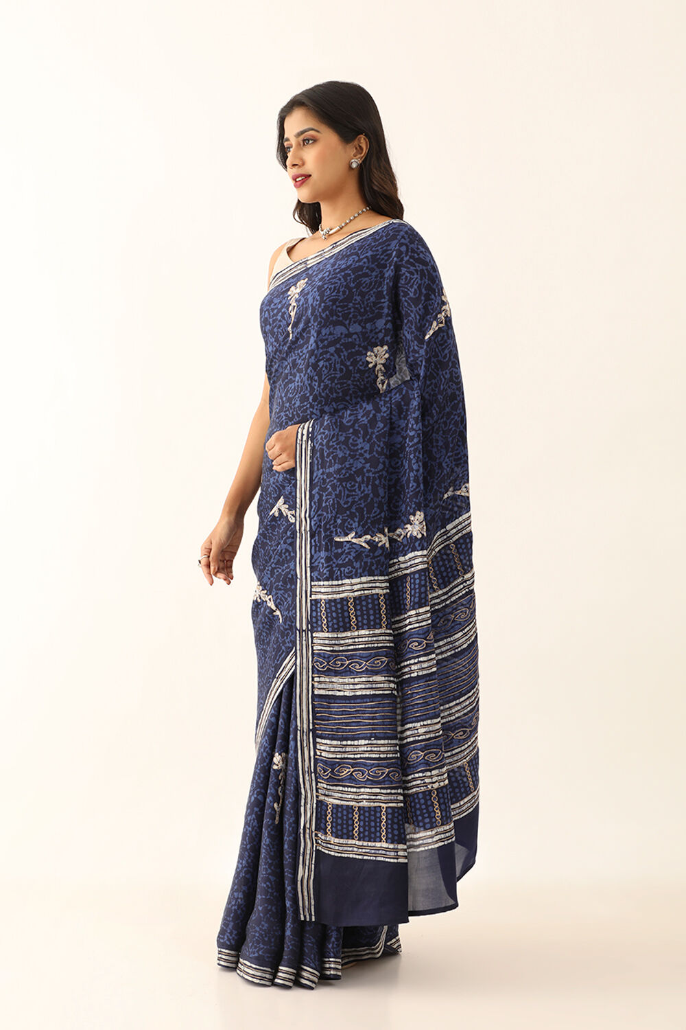 Dark Blue Viscose Luxe Batik Saree image number null