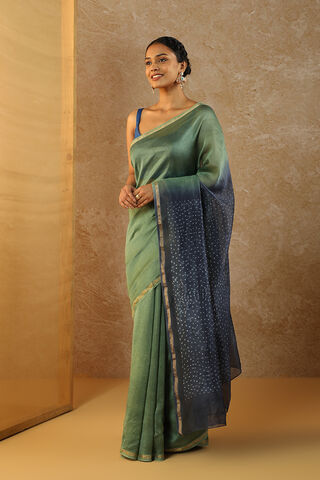 Green Rajasthan Pure Silk Cotton Tie & Dye Shibori Saree thumbnail image number null