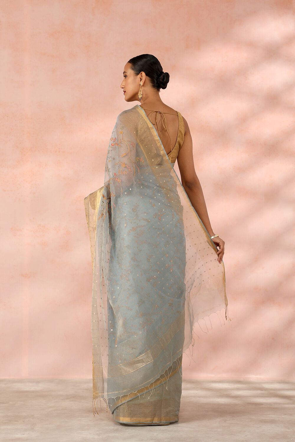 Grey Contemporary Pure Tissue Organza Embroidery Saree image number null