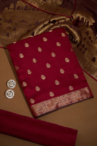 Red Woven Viscose Unstitched Suit Set image number