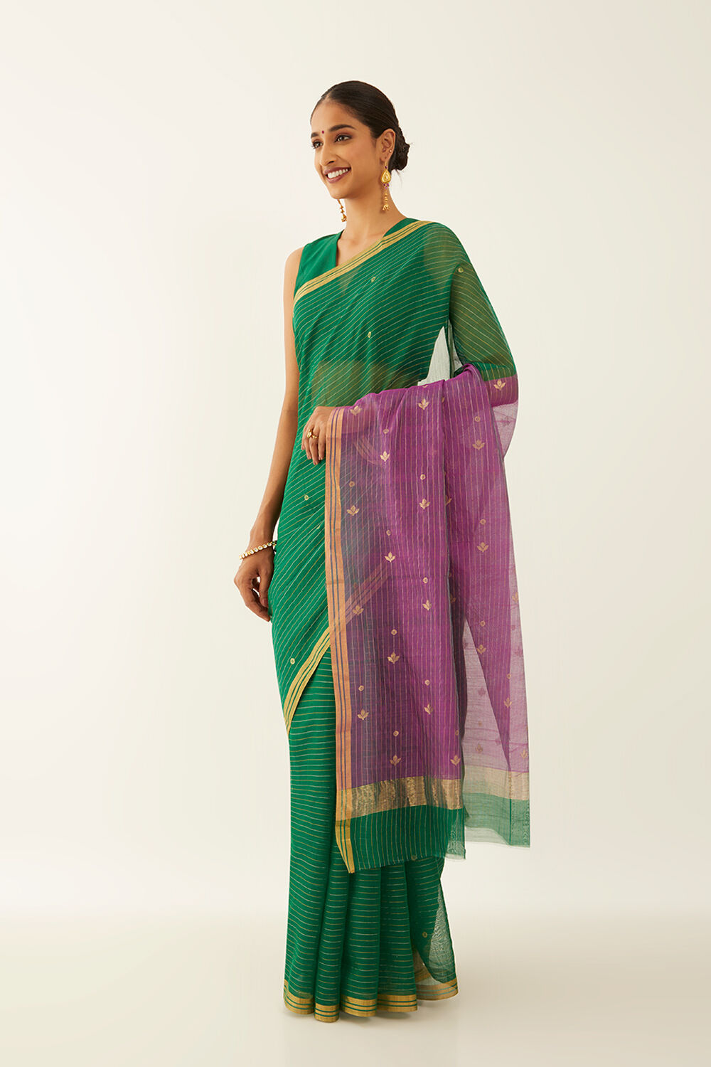 Green Pure Silk Cotton Chanderi Saree image number null