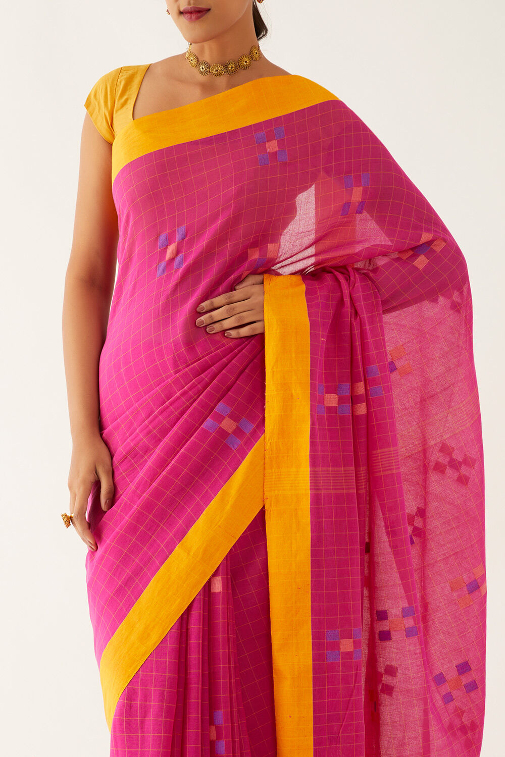 Pink Pure Cotton Jamdani Saree image number null