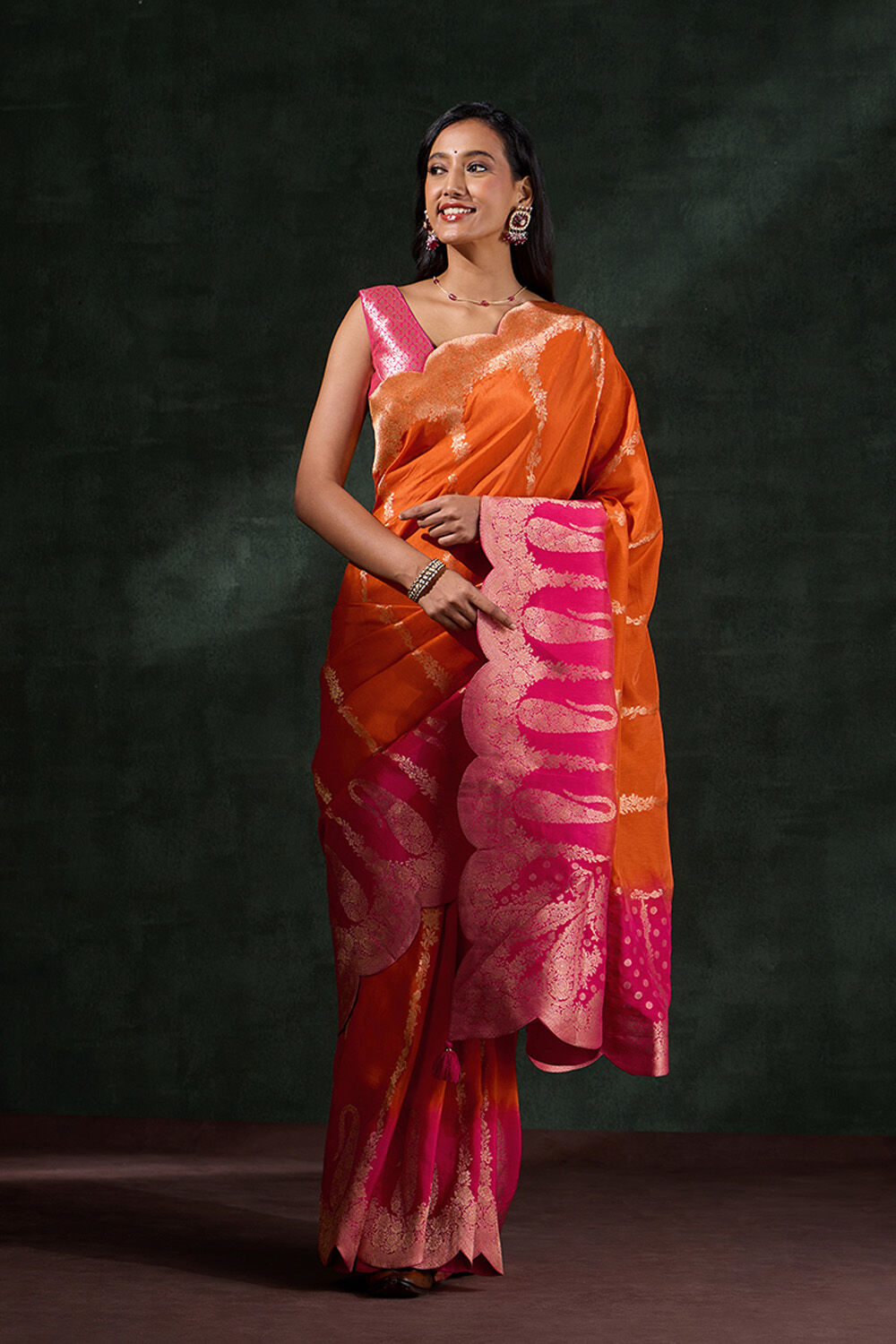 Orange Woven Viscose Saree image number null