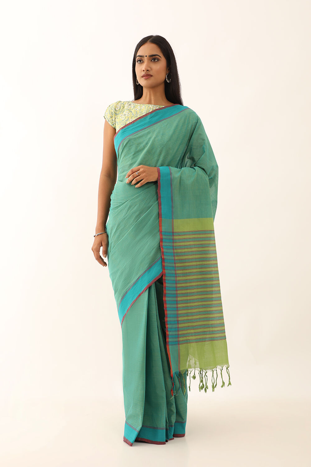 Light Green Pure Cotton Woven Mangalgiri Saree image number null