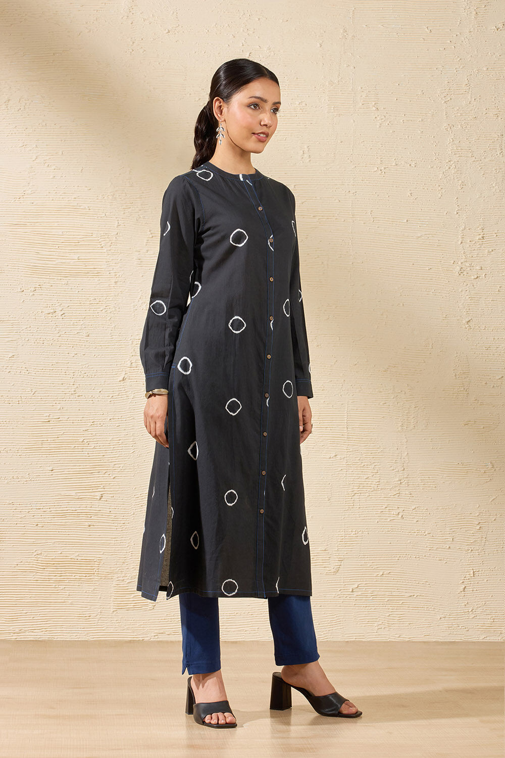 Black Pure Cotton Tie and Dye Kurta image number null