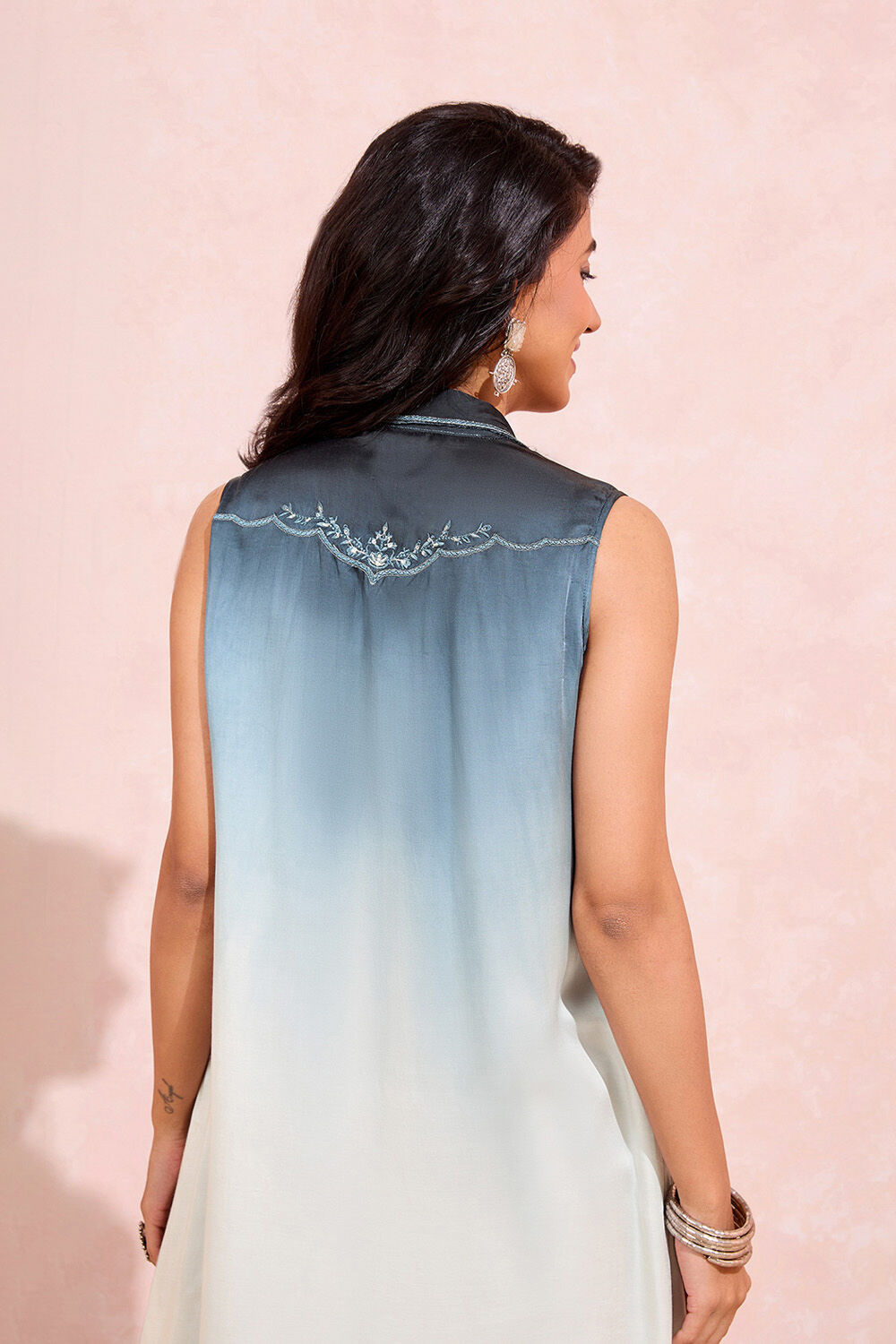 Light Blue Viscose Embroidered Kurta image number null