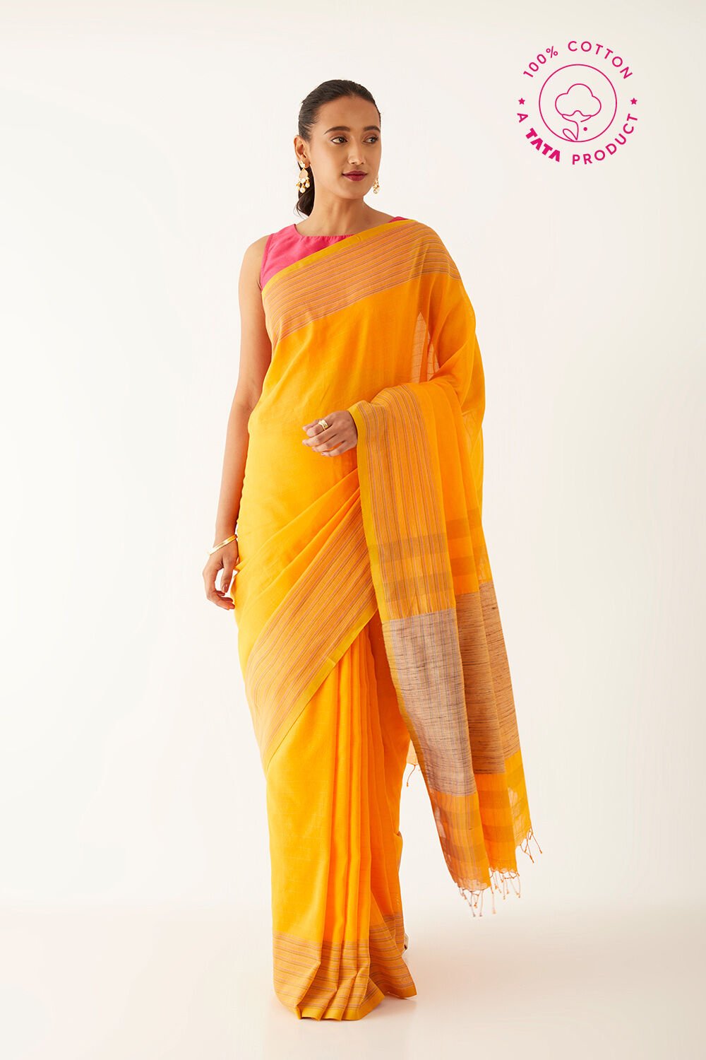Orange Pure Cotton Bengal Saree image number null