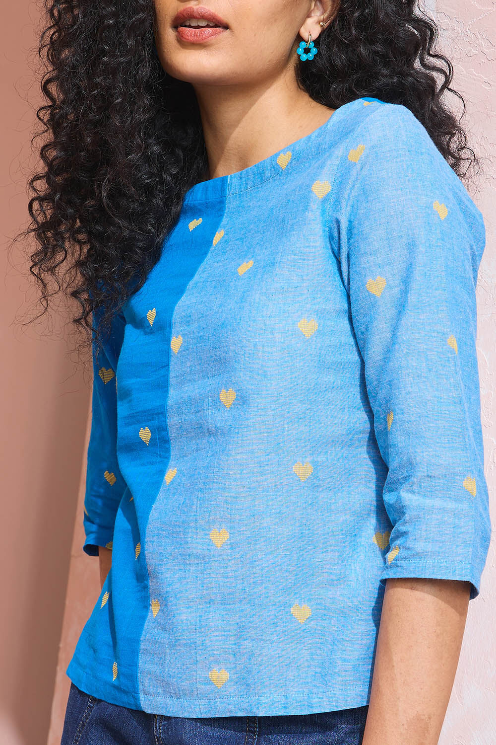 Blue Woven Pure Cotton Short Top image number null