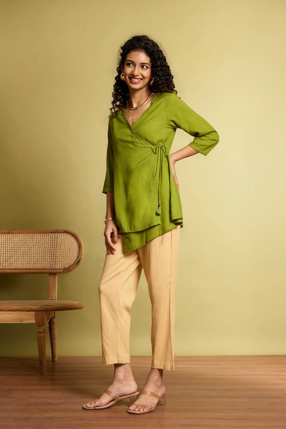 Dark Green Viscose Embroidered Short Top image number null