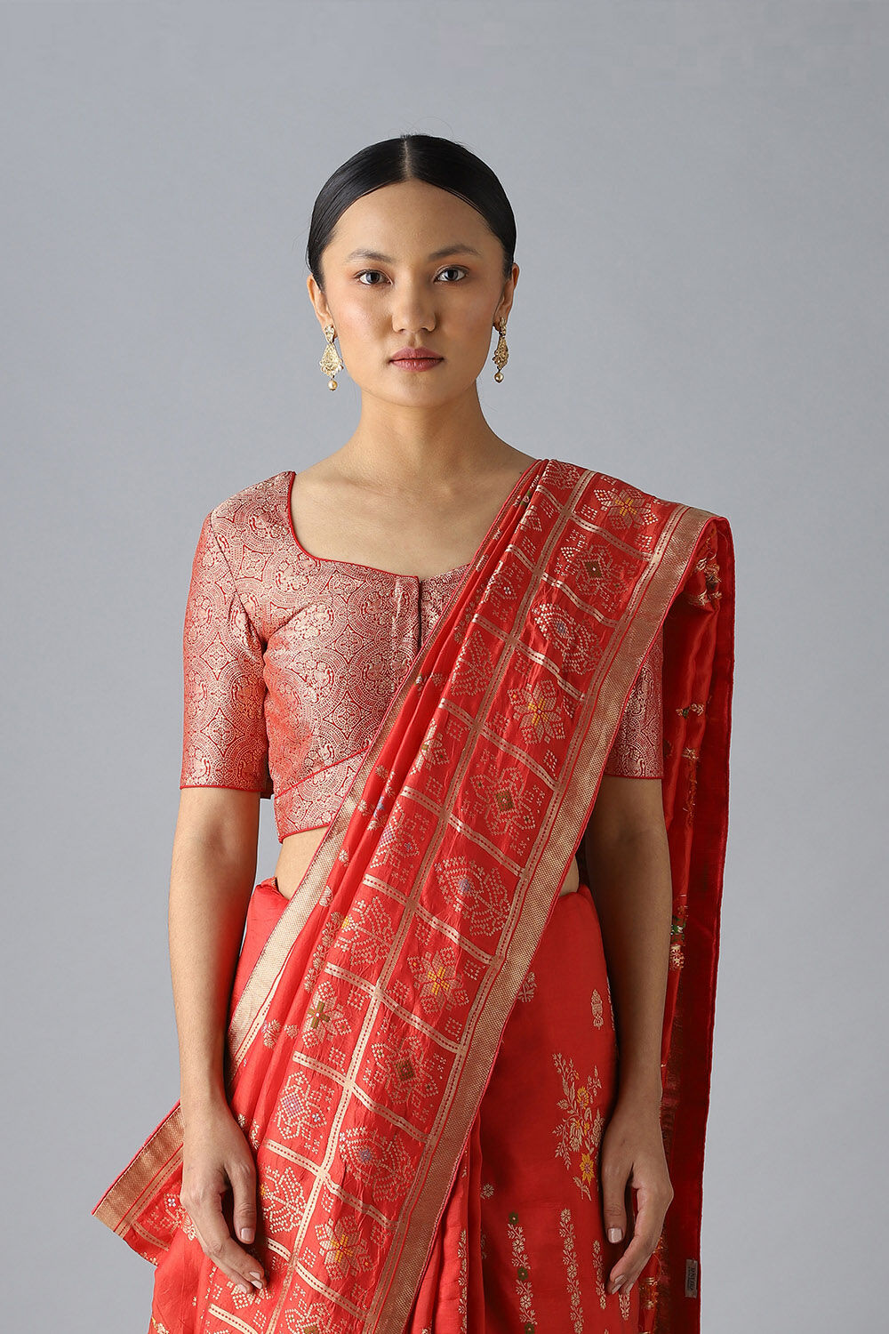 Red Viscose Brocade Blouse image number null