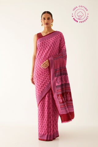 Pink Pure Cotton Bagh Printed Saree image number