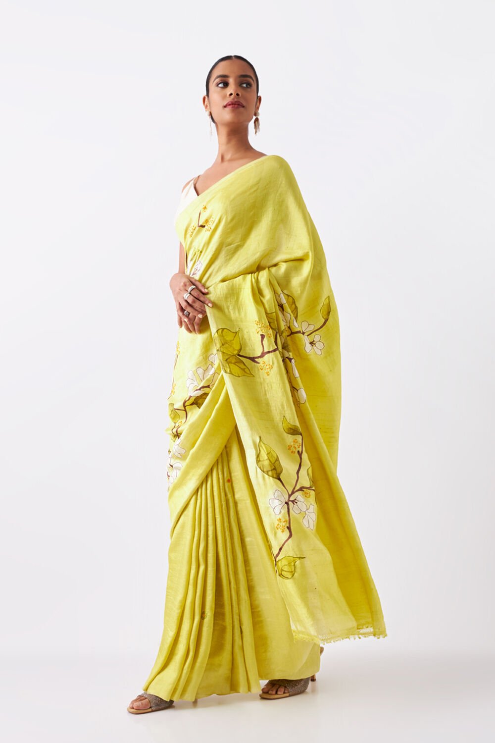 Light Green Pure Silk Hand Paint Saree image number null