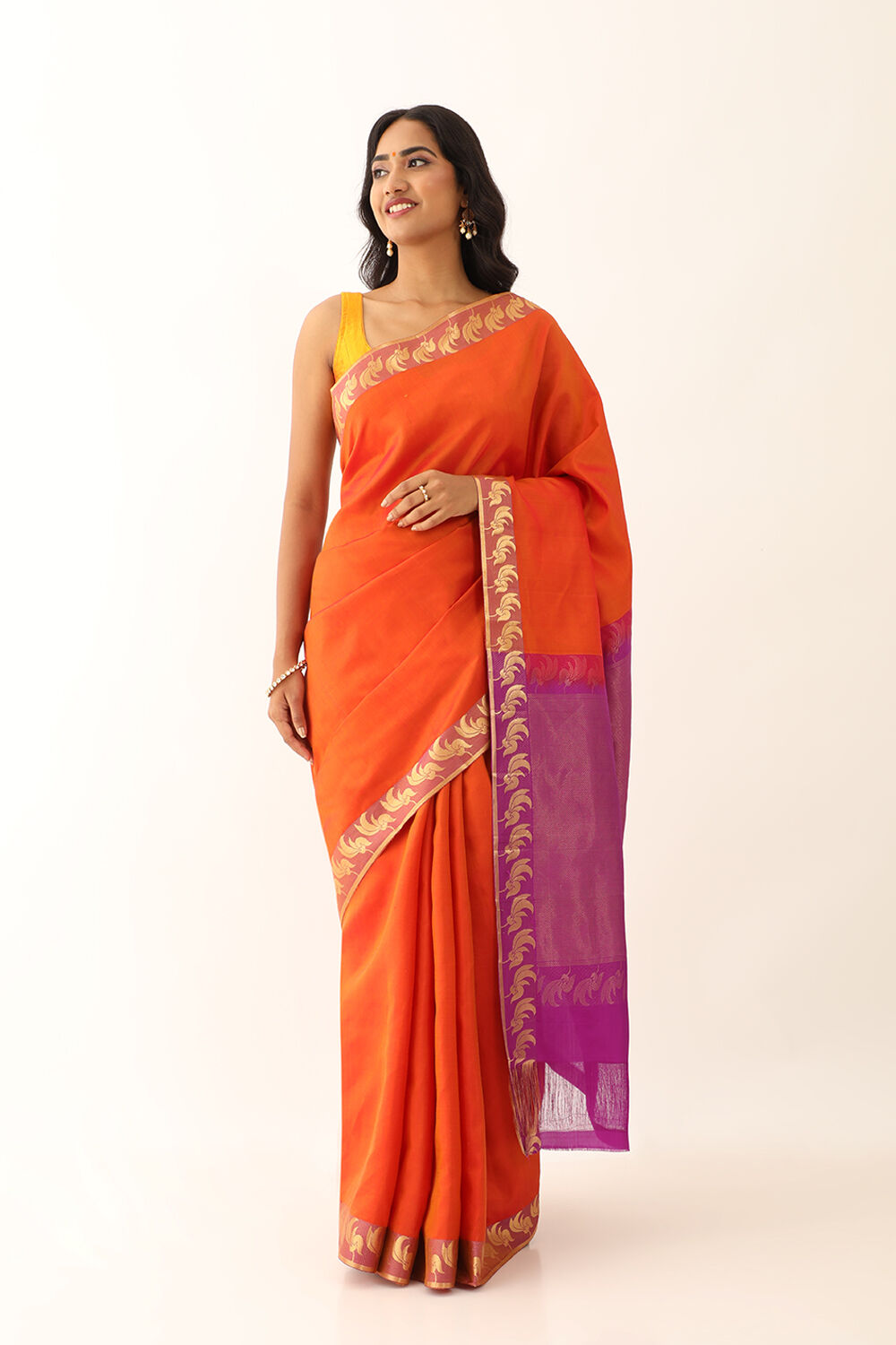 Orange Pure Silk Woven South Saree image number null