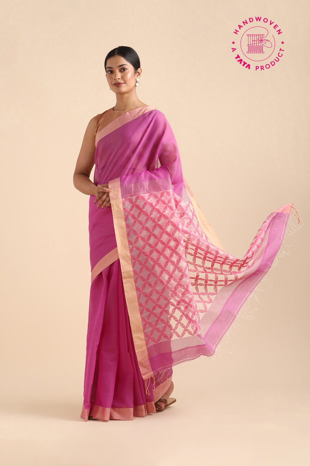 Light Violet Pure Silk Cotton Bengal Saree image number null