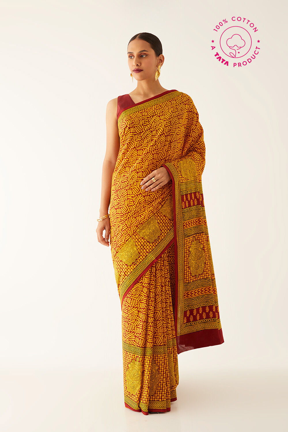 Yellow Pure Cotton Bagh Printed Saree image number null