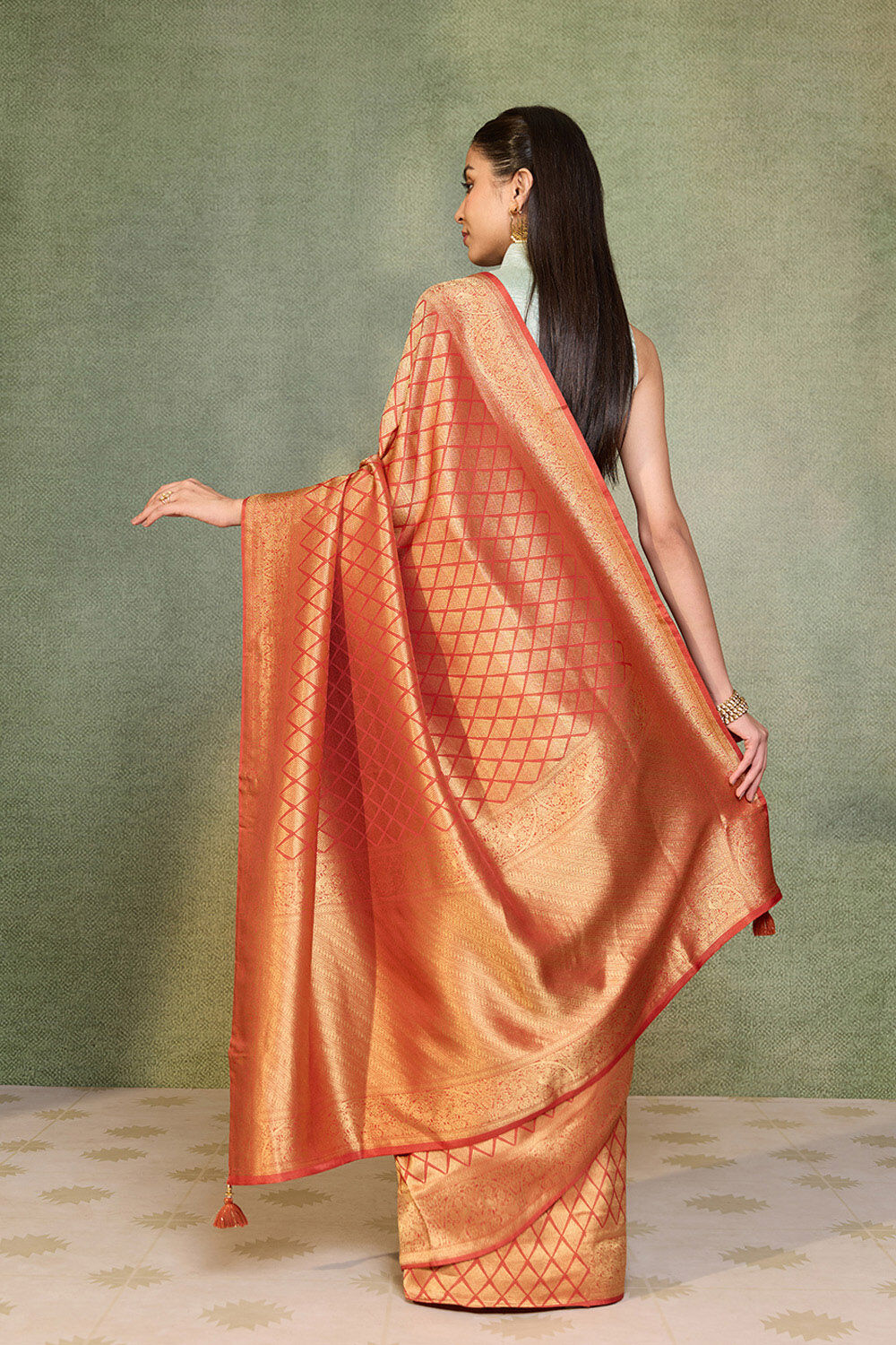 Dark Orange Woven Pure Viscose Saree image number null