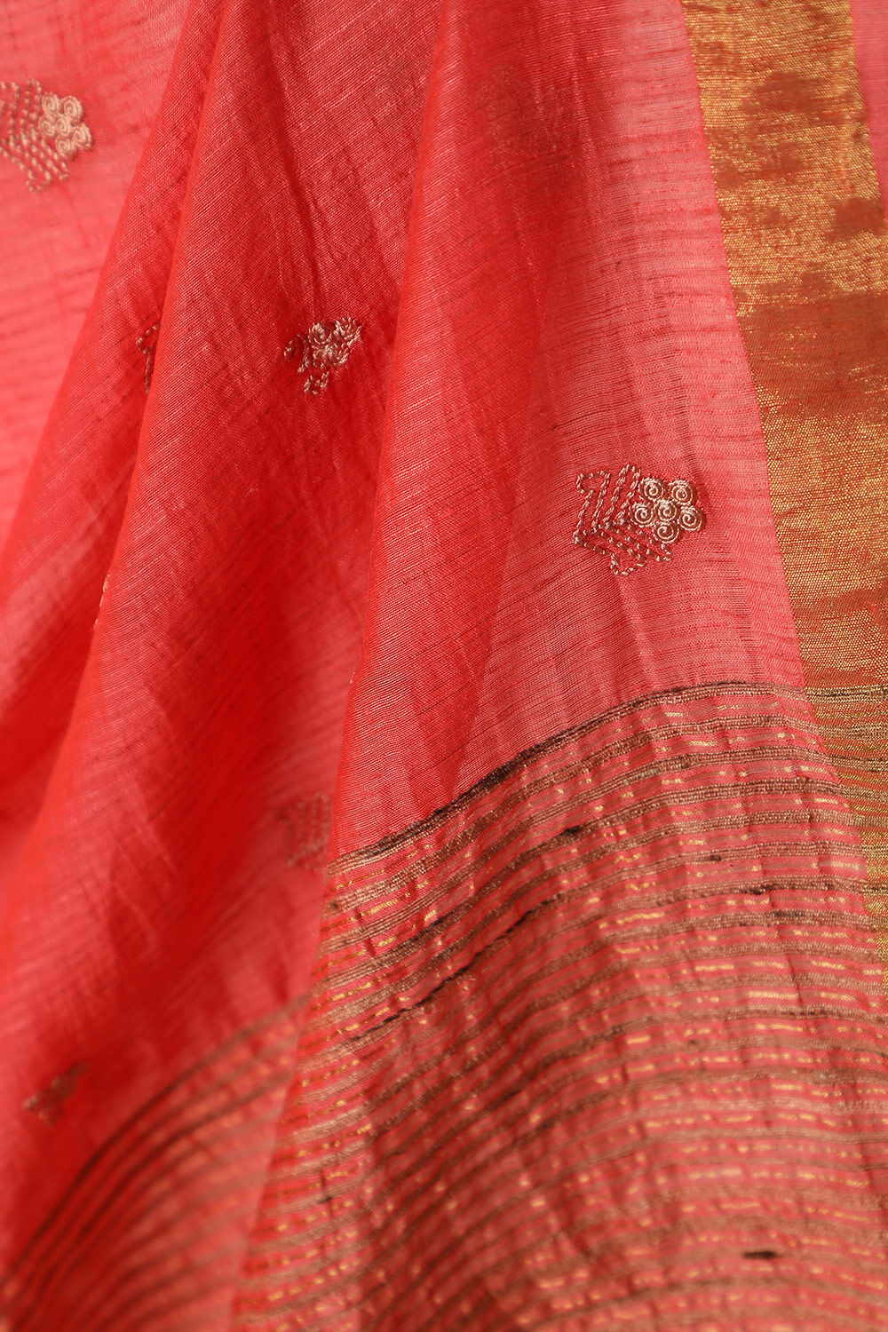Red Bhagalpur Pure Silk Linen Embroidery Saree image number null