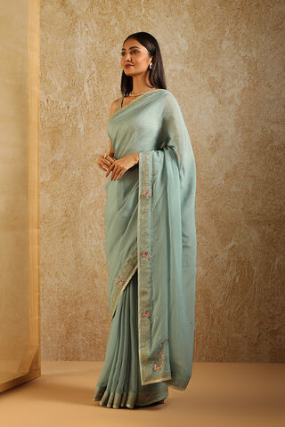Turquoise Contemporary Viscose Embroidery Saree thumbnail image number null